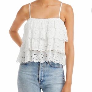 Aqua White Tiered Eyelet Top